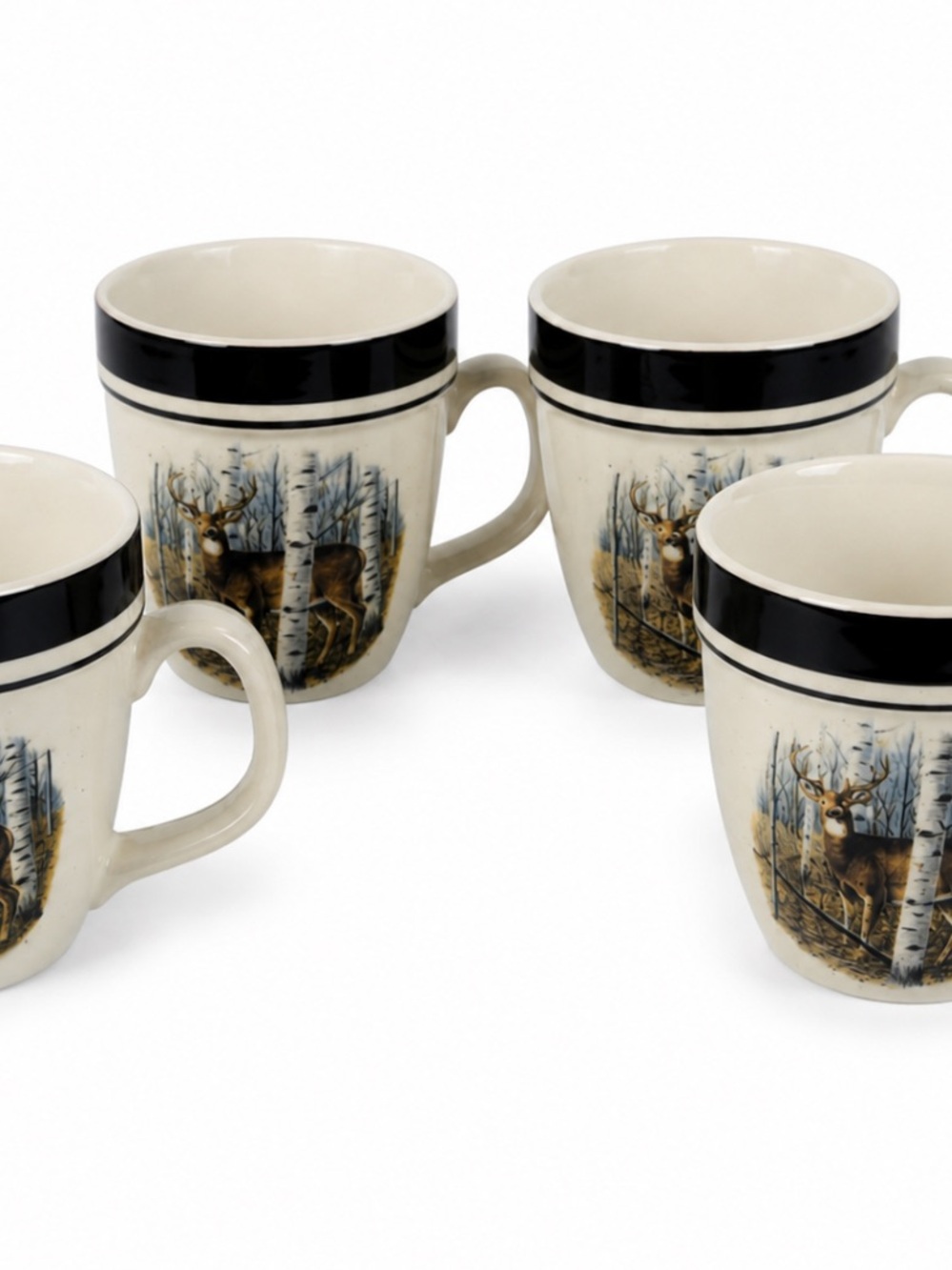 Folk Craft Stoneware Whitetail Deer Mug Set Scotty Z Rustic Cabin